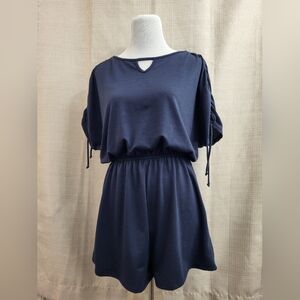 Melrose Women's Navy One Piece Romper Elastic Stretch Tie Sleeve Size Small